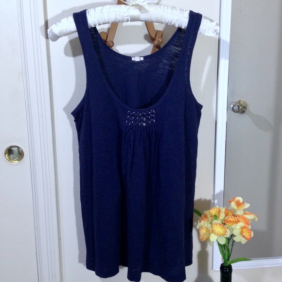J. CREW Navy Blue Embellished Tank Top Size XS - Picture 2 of 5